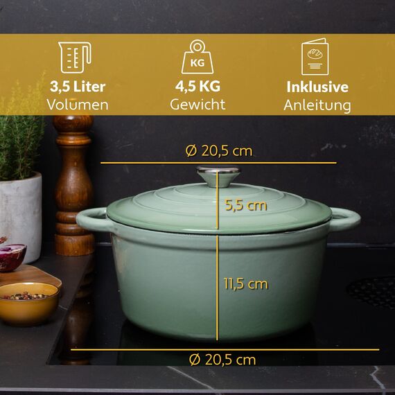 Chefarone Gusseisen Topf 24 cm, 3,5 L – Schmortopf emailliert mit Deckel für Brot backen, Schmoren & Braten – Brotbacktopf Induktion