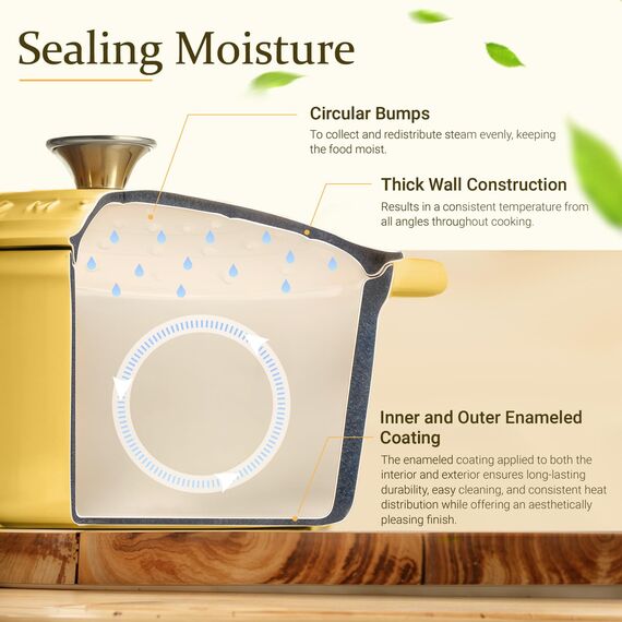 Overmont Bräter Emaille Gusseisen Topf - Schmortopf 26cm backofengeeignet - mit Deckel und Kochbuch - für Küche Backen Schmoren Braten