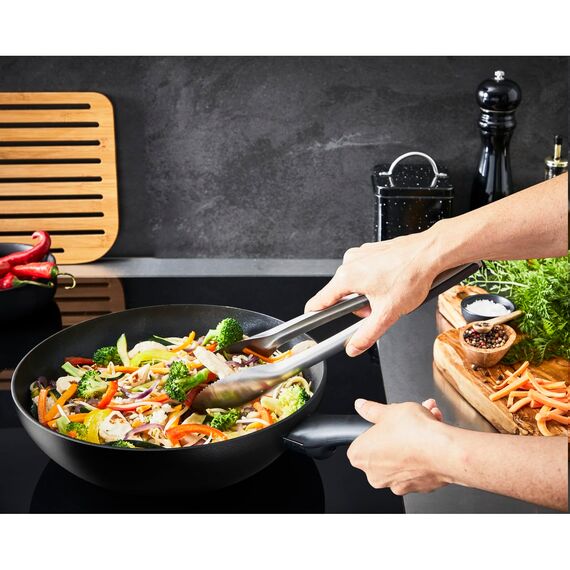 Tefal Hard Titanium On Wokpfanne Induktion 28 cm, Antihaftversiegelung, Thermo-Signal bei idealer Brattemperatur, für alle Herdarten geeignet, Aluminium, schwarz, G28819