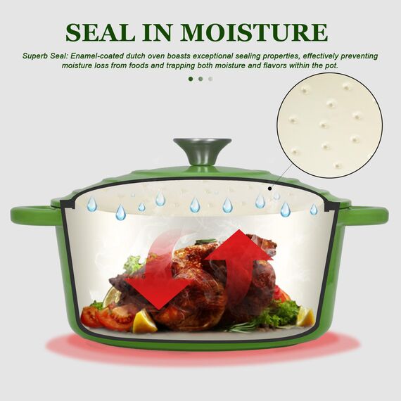 Overmont Bräter emaille Gusseisen Topf - Schmortopf 28cm backofengeeignet - mit Deckel und Kochbuch - für Küche Backen Schmoren Braten Grün