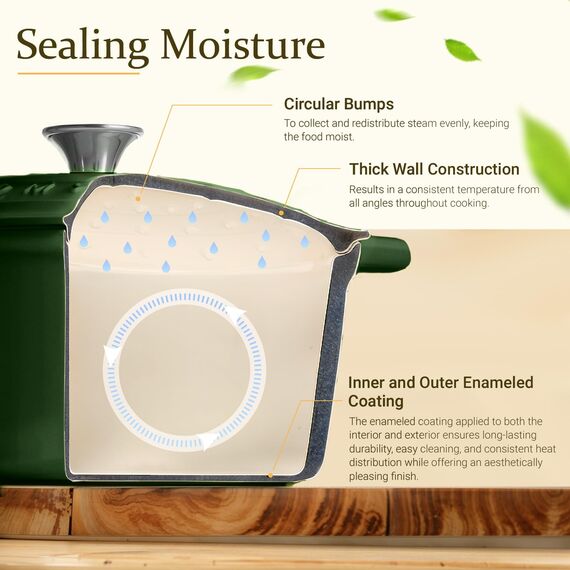 Overmont Bräter Emaille Gusseisen Topf - Schmortopf 26cm backofengeeignet - mit Deckel und Kochbuch - für Küche Backen Schmoren Braten