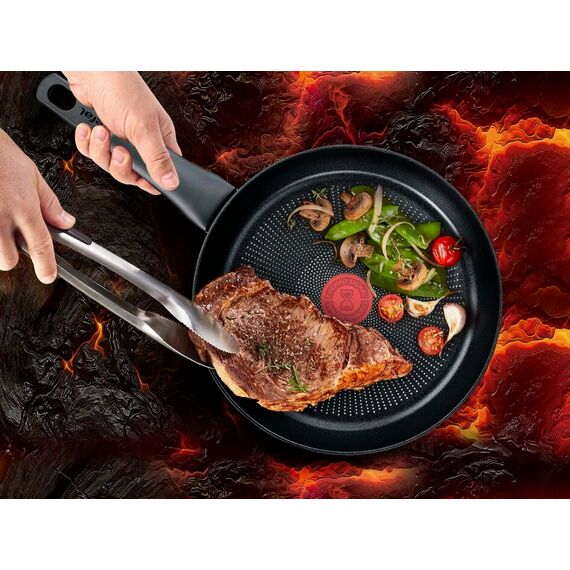 Tefal Hard Titanium On Schmorpfanne 28 cm mit Deckel, Bratpfanne Induktion, Aluminium, Antihaftversiegelung, Thermo-Signal bei idealer Brattemperatur, für alle Herdarten geeignet, Schwarz, G28837