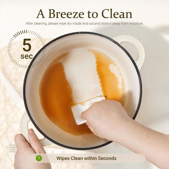 Overmont Bräter emaille Gusseisen Topf - Schmortopf 24cm backofengeeignet - mit Deckel und Kochbuch - für Küche Backen Schmoren Braten Weiß