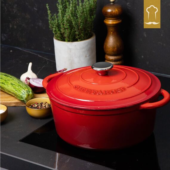 Gusseisen Topf 26 cm 4,7 L emailliert - Schmortopf mit Deckel Induktion - Gusseisen Bräter Topf Brot backen - Cocotte emaille - Bratentopf - Brotbacktopf