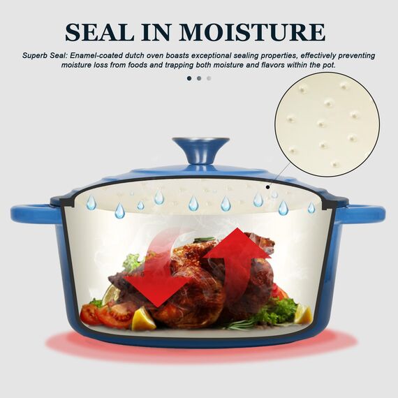 Overmont Bräter emaille Gusseisen Topf - Schmortopf 28cm backofengeeignet - mit Deckel und Kochbuch - für Küche Backen Schmoren Braten Blau