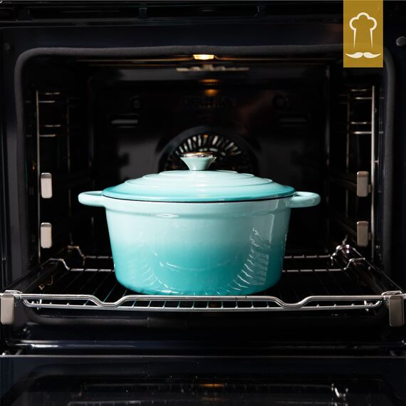 Chefarone Gusseisen Topf 24 cm, 3,5 L – Schmortopf emailliert mit Deckel für Brot backen, Schmoren & Braten – Brotbacktopf Induktion