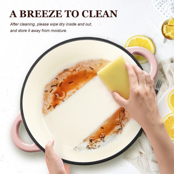 Overmont Bräter emaille Gusseisen Topf - Schmortopf 24cm backofengeeignet - mit Deckel und Kochbuch - für Küche Backen Schmoren Braten Rosa