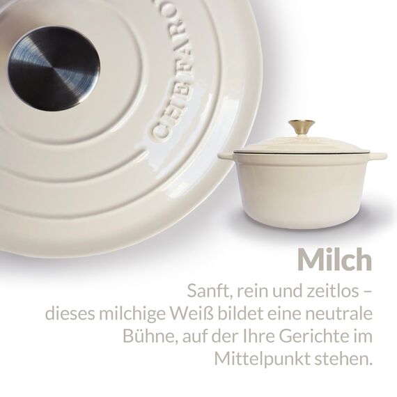 Gusseisen Topf Brot Backen 24 Cm, 3,5 L Schmortopf, Emailliert Zum Schmoren, und Braten, Brotbacktopf mit Deckel Induktion Bräter (Creme)