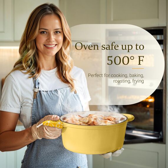 Overmont Bräter Emaille Gusseisen Topf - Schmortopf 26cm backofengeeignet - mit Deckel und Kochbuch - für Küche Backen Schmoren Braten
