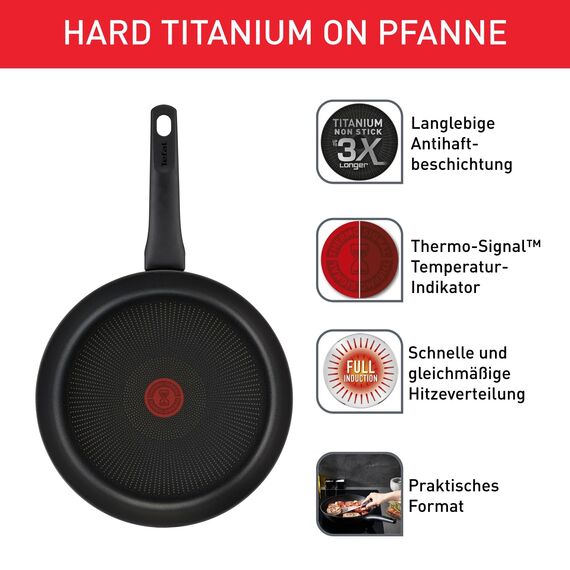 Tefal G28804 Hard Titanium On Bratpfanne 24 cm | Aluminium | unbedenkliche Antihaftversiegelung | Thermo-Signal Temperaturanzeiger | für alle Herdarten geeignet | induktionsgeeignet | Schwarz