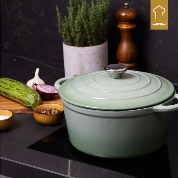 Chefarone Gusseisen Topf 24 cm, 3,5 L – Schmortopf emailliert mit Deckel für Brot backen, Schmoren & Braten – Brotbacktopf Induktion