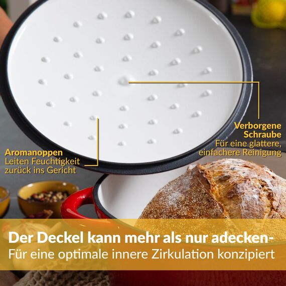 Gusseisen Topf 26 cm 4,7 L emailliert - Schmortopf mit Deckel Induktion - Gusseisen Bräter Topf Brot backen - Cocotte emaille - Bratentopf - Brotbacktopf