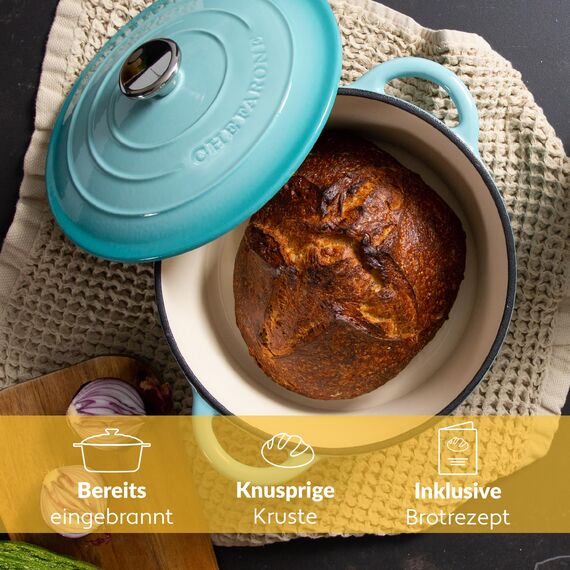 Chefarone Gusseisen Topf 26 cm 4,7 L emailliert - Schmortopf mit Deckel Induktion - Gusseisen Bräter Topf Brot backen - Cocotte emaille - Bratentopf - Brotbacktopf