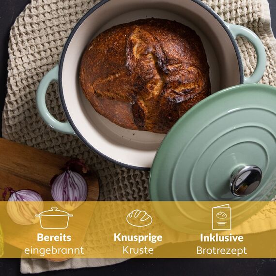 Chefarone Gusseisen Topf 24 cm, 3,5 L – Schmortopf emailliert mit Deckel für Brot backen, Schmoren & Braten – Brotbacktopf Induktion