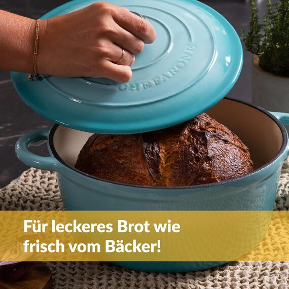 Chefarone Gusseisen Topf 26 cm 4,7 L emailliert - Schmortopf mit Deckel Induktion - Gusseisen Bräter Topf Brot backen - Cocotte emaille - Bratentopf - Brotbacktopf