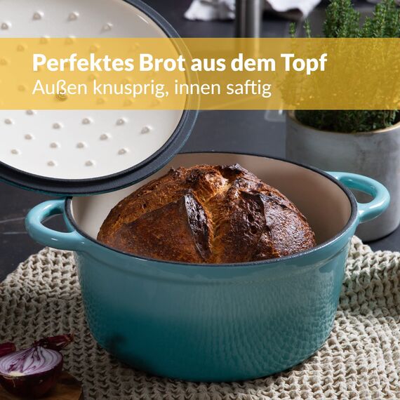 Chefarone Gusseisen Topf 24 cm, 3,5 L – Schmortopf emailliert mit Deckel für Brot backen, Schmoren & Braten – Brotbacktopf Induktion