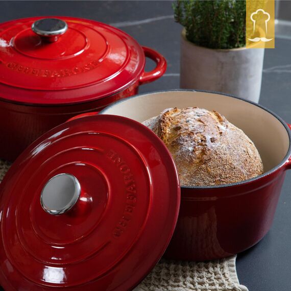 Gusseisen Topf 26 cm 4,7 L emailliert - Schmortopf mit Deckel Induktion - Gusseisen Bräter Topf Brot backen - Cocotte emaille - Bratentopf - Brotbacktopf