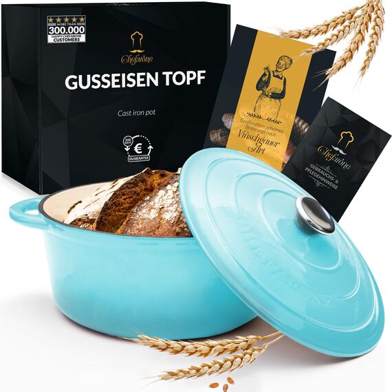 Chefarone Gusseisen Topf 26 cm 4,7 L emailliert - Schmortopf mit Deckel Induktion - Gusseisen Bräter Topf Brot backen - Cocotte emaille - Bratentopf - Brotbacktopf