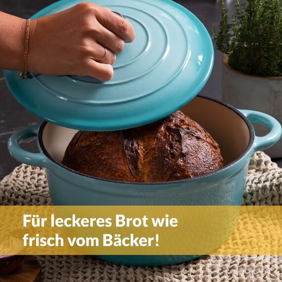 Chefarone Gusseisen Topf 24 cm, 3,5 L – Schmortopf emailliert mit Deckel für Brot backen, Schmoren & Braten – Brotbacktopf Induktion