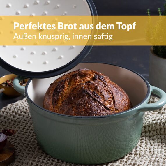 Chefarone Gusseisen Topf 24 cm, 3,5 L – Schmortopf emailliert mit Deckel für Brot backen, Schmoren & Braten – Brotbacktopf Induktion