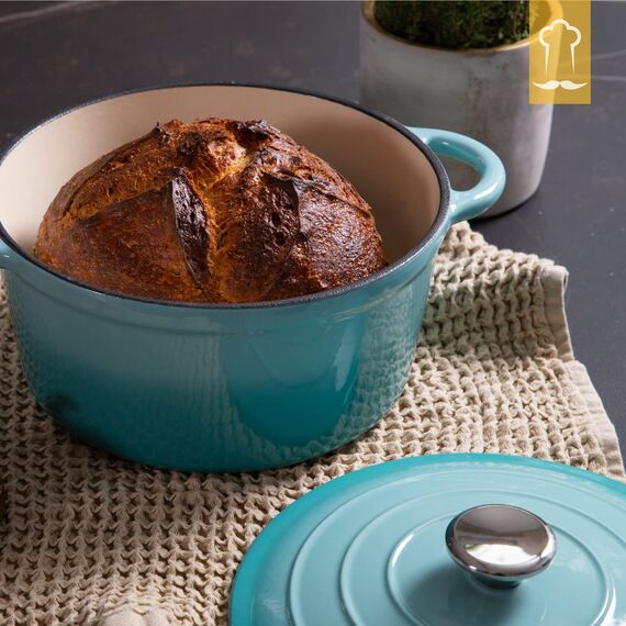 Chefarone Gusseisen Topf 24 cm, 3,5 L – Schmortopf emailliert mit Deckel für Brot backen, Schmoren & Braten – Brotbacktopf Induktion