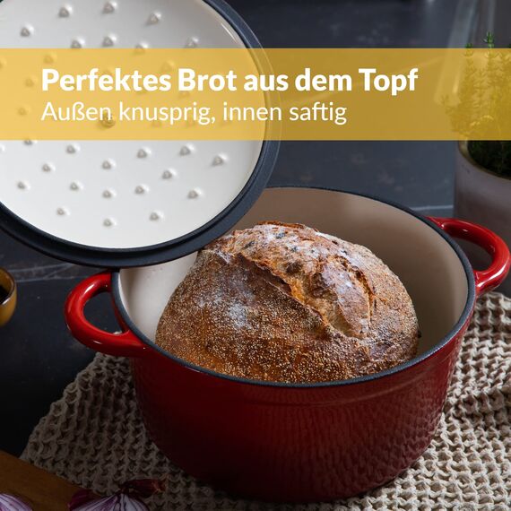 Chefarone Gusseisen Topf 24 cm, 3,5 L – Schmortopf emailliert mit Deckel für Brot backen, Schmoren & Braten – Brotbacktopf Induktion