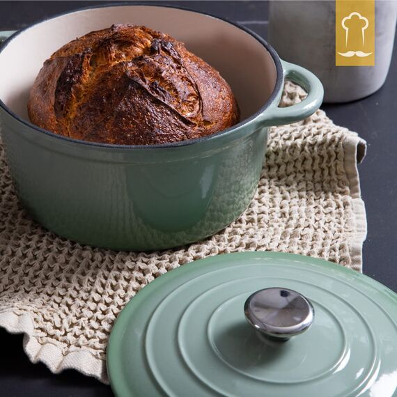 Chefarone Gusseisen Topf 24 cm, 3,5 L – Schmortopf emailliert mit Deckel für Brot backen, Schmoren & Braten – Brotbacktopf Induktion