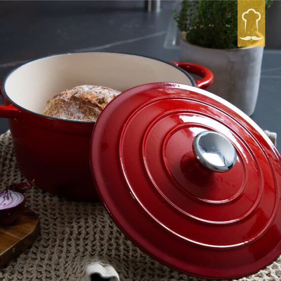 Chefarone Gusseisen Topf 24 cm, 3,5 L – Schmortopf emailliert mit Deckel für Brot backen, Schmoren & Braten – Brotbacktopf Induktion