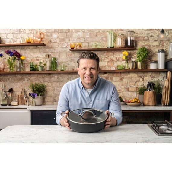 Tefal H9129943 Flache Pfanne, 30 cm, Jamie Oliver, harteloxiert, Aluminium, 5,4 Liter, Schwarz