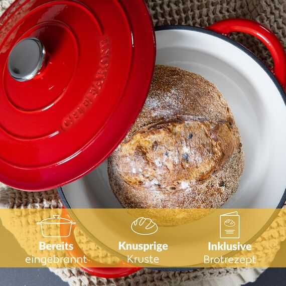 Gusseisen Topf 26 cm 4,7 L emailliert - Schmortopf mit Deckel Induktion - Gusseisen Bräter Topf Brot backen - Cocotte emaille - Bratentopf - Brotbacktopf