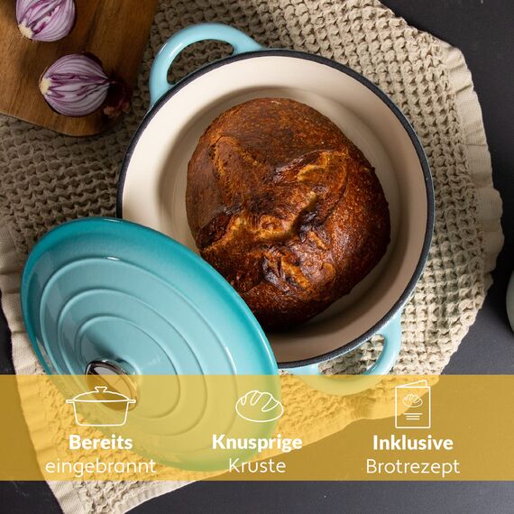 Chefarone Gusseisen Topf 24 cm, 3,5 L – Schmortopf emailliert mit Deckel für Brot backen, Schmoren & Braten – Brotbacktopf Induktion