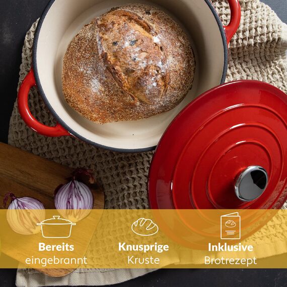 Chefarone Gusseisen Topf 24 cm, 3,5 L – Schmortopf emailliert mit Deckel für Brot backen, Schmoren & Braten – Brotbacktopf Induktion