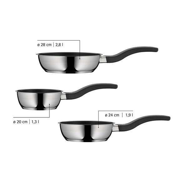 WMF Devil Pfannenset Induktion 3-teilig – Bratpfannen 20, 24, 28 cm – Edelstahl Cromargan Antihaft Pfannen Set, beschichtet, spülmaschinengeeignet, backofenfest, hitzebeständig und kratzfest