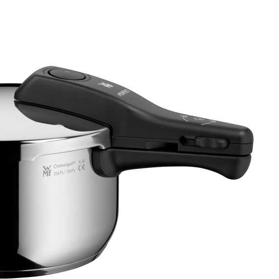 WMF Perfect One Pot Schnellkochtopf Induktion 4,5l, Dampfkochtopf, großes Kochsignal, 2 Kochstufen, abnehmbarer Deckelgriff, Cromargan Edelstahl