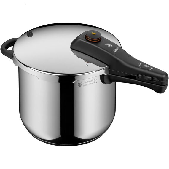 WMF Perfect One Pot Schnellkochtopf Induktion 6,5l, Dampfkochtopf, großes Kochsignal, 2 Kochstufen, abnehmbarer Deckelgriff, Cromargan Edelstahl