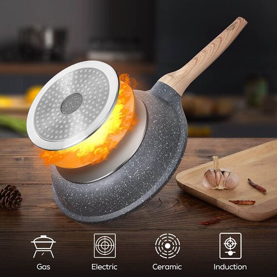 ZUOFENG Antihaft Pfanne Bratpfanne mit Deckel Beschichtet 24cm, Granit Pfannen Nonstick Frying Pan, Beschichtete Pfanne Für Gasherd Induktion