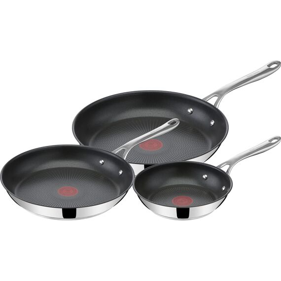 Tefal Jamie Oliver Cook's Direct On Pfannenset 20/24/28 cm, Thermo-Signal bei idealer Brattemperatur, Antihaft, Bratpfannen Induktion, rostfrei, backofenfest, genieteter Griff, E304S344