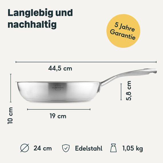 SILBERTHAL Bratpfanne Induktion 24 cm - Beschichtete Pfanne - Edelstahl - Für alle Herdarten und Ofenfest