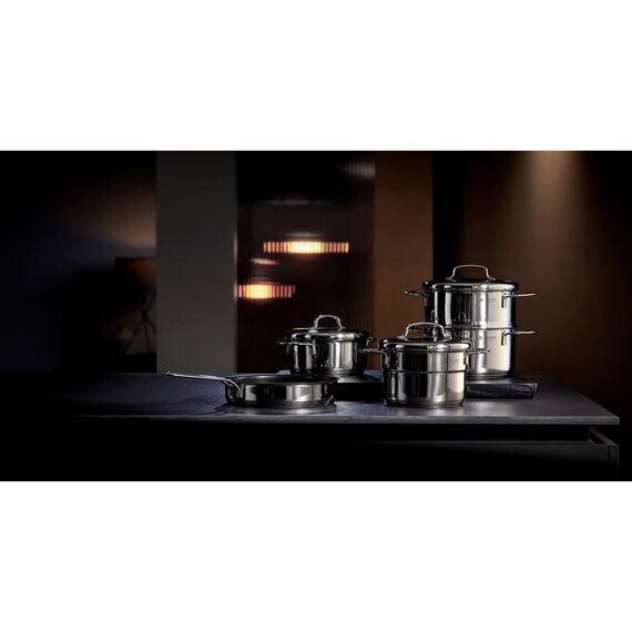 WMF Mini Kochtopf klein 12cm, Metalldeckel, Fleischtopf Induktion 1l, Cromargan Edelstahl, stapelbar, für kleine Portionen, Singlehaushalte