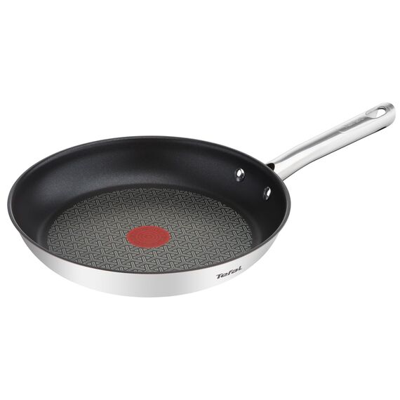 Tefal Duetto Pfanne 28cm, Edelstahlpfanne Induktion, Antihaftversiegelung, Thermo-Signal bei idealer Brattemperatur, leichte Reinigung, Kochen und Anbraten, für alle Herdarten geeignet, A70406