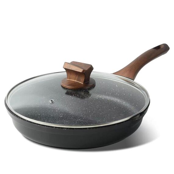 ZUOFENG Antihaft Pfanne Bratpfanne mit Deckel Beschichtet 28cm, Granit Pfannen Nonstick Frying Pan, Beschichtete Pfanne Für Gasherd Induktion