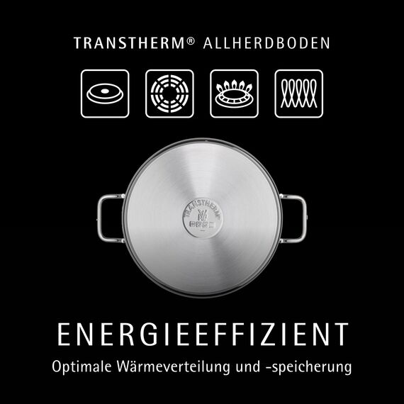 WMF Schmorpfanne 28 cm mit hohem Rand und Deckel – Induktions-Bräter 5,0l aus Cromargan Edelstahl, antihaftbeschichtet und backofengeeignet, robuste Pfanne für Schmoren, Braten und vielseitiges Kochen