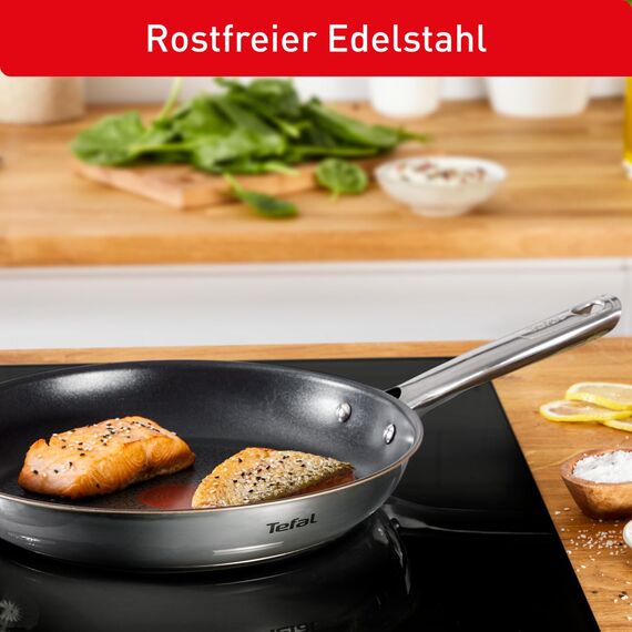 Tefal Duetto 3-teiliges Pfannenset 20,24 und 28 cm, Bratpfannen mit Thermo-Signal bei idealer Brattemperatur, Pfannen induktionsgeeignet für alle Herdarten, auch für Induktionsherde, A704S3