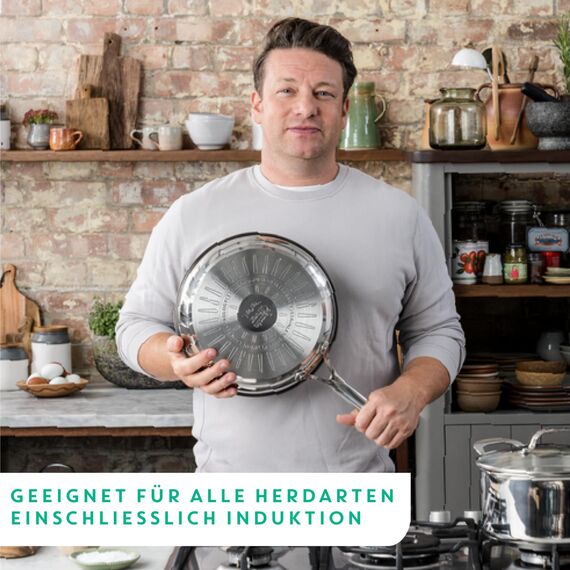 Tefal Jamie Oliver Cook's Direct On Wokpfanne, 28 cm, langlebige Antihaftversiegelung, Thermo-Signal, genieteter Griff, induktionsgeeignet, Edelstahl, E3041934