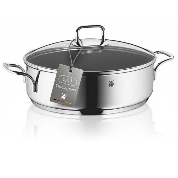 WMF Schmorpfanne 28 cm mit hohem Rand und Deckel – Induktions-Bräter 5,0l aus Cromargan Edelstahl, antihaftbeschichtet und backofengeeignet, robuste Pfanne für Schmoren, Braten und vielseitiges Kochen