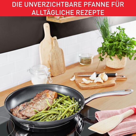 Tefal Infinite H8150425 - Induktionspfanne (24 cm, antihaftbeschichtet, Thermo-Signal bei idealer Temperatur, einfache Reinigung, geeignet für alle Herdarten, Edelstahl)