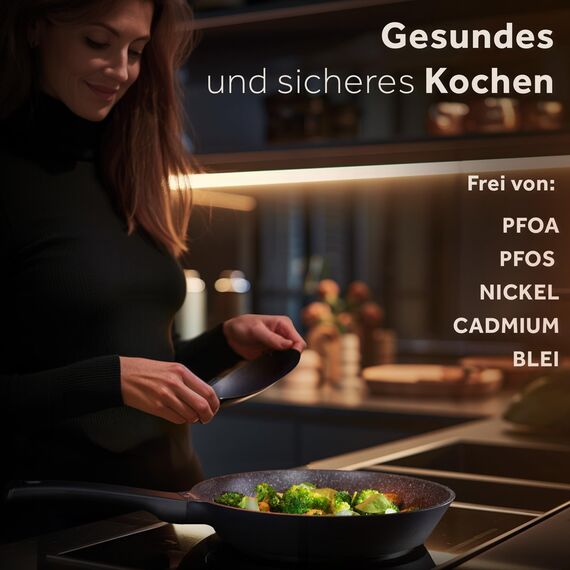 ZWIEGER Aluguss Pfannenset mit Deckel – 5-teiliges Pfannenset Induktion: Bratpfanne 28 cm und 24 cm mit Deckeln, kleine Pfanne 20 cm, für alle Herdarten geeignet – Antihaft, PFOA- & PFOS-frei