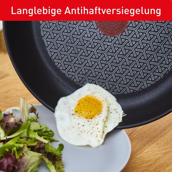 Tefal Duetto 3-teiliges Pfannenset 20,24 und 28 cm, Bratpfannen mit Thermo-Signal bei idealer Brattemperatur, Pfannen induktionsgeeignet für alle Herdarten, auch für Induktionsherde, A704S3