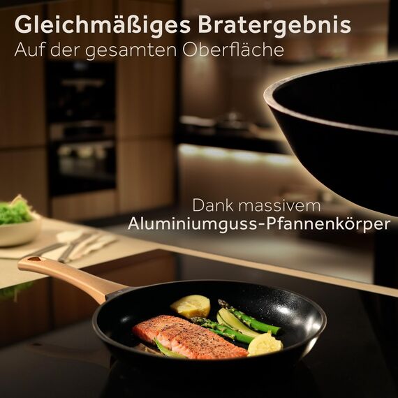 ZWIEGER Keramik Pfannenset ohne PTFE und PFOA – Pfannen PFAS frei, Aluguss, für alle Herdarten (inklusive Induktion) geeignet - Keramikbeschichtung, 28 cm, 24 cm und 20 cm