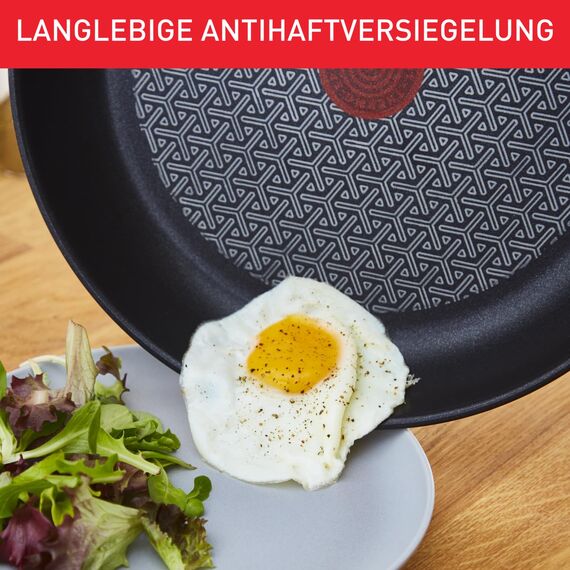 Tefal Duetto Pfanne 28cm, Edelstahlpfanne Induktion, Antihaftversiegelung, Thermo-Signal bei idealer Brattemperatur, leichte Reinigung, Kochen und Anbraten, für alle Herdarten geeignet, A70406